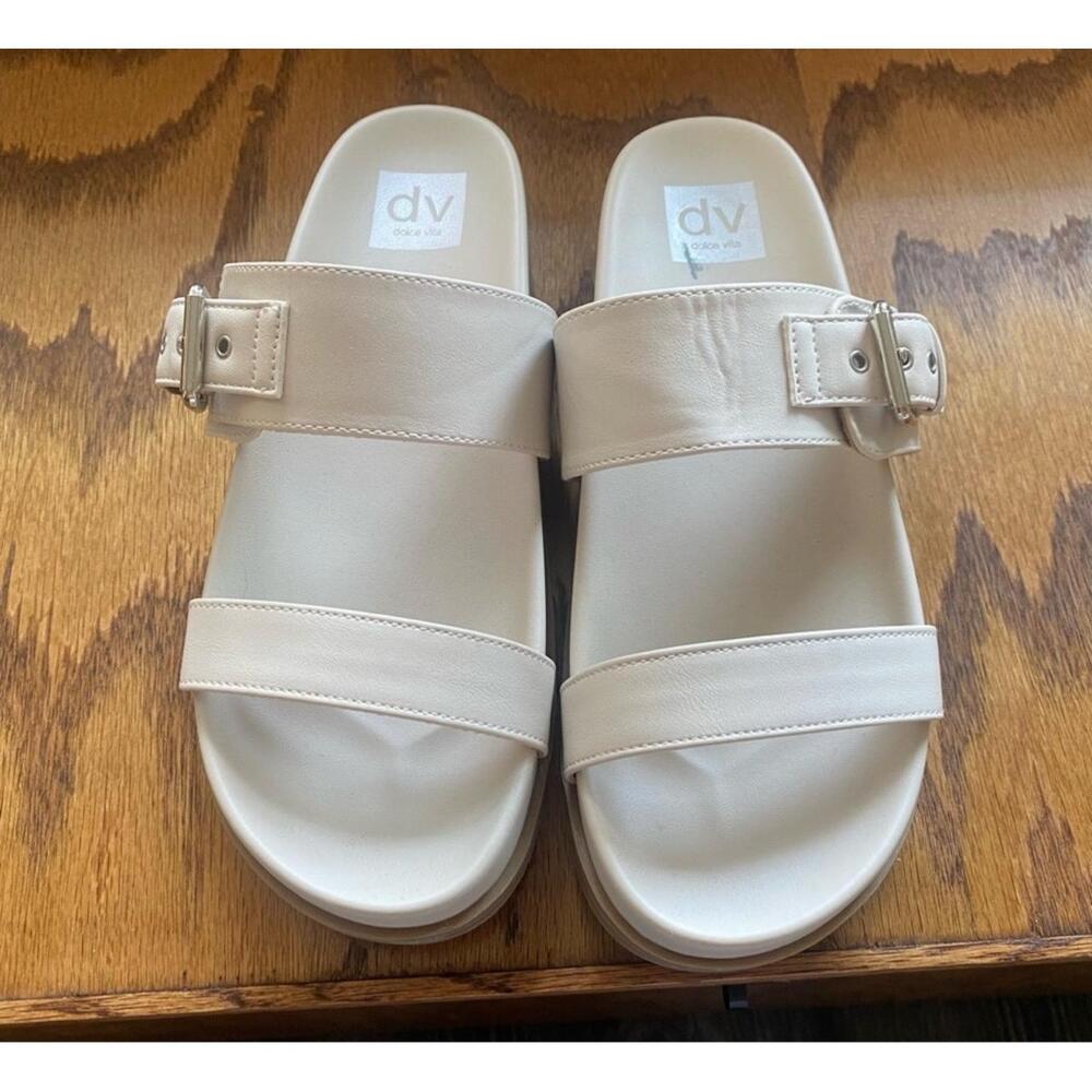 DV Dolce Vita Womens 8 Ivory Slide Platform Buckle Sandals‎ Comfortable Casual